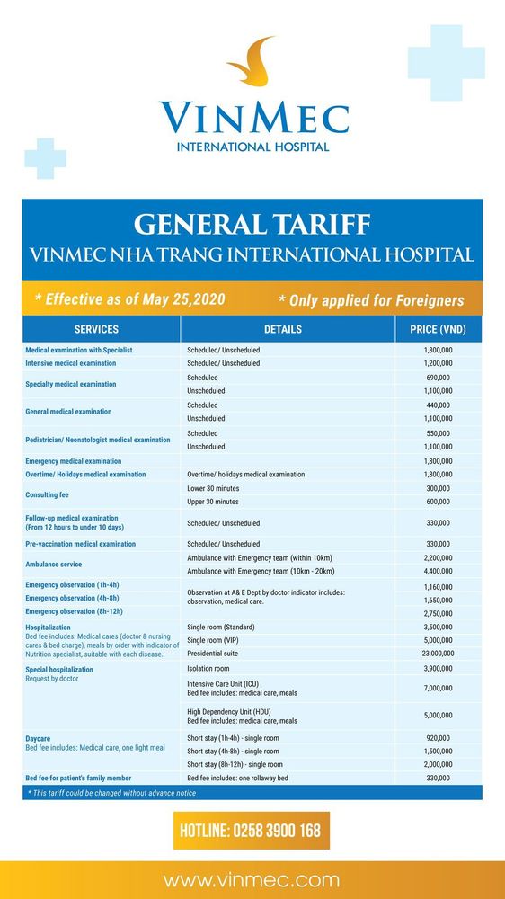 Hospital charges at Vinmec Nha Trang