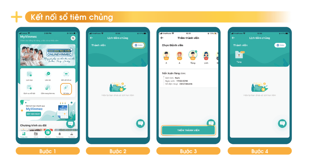 Các bước kết nối sổ tiêm chủng người thân trên ứng dụng MyVinmec