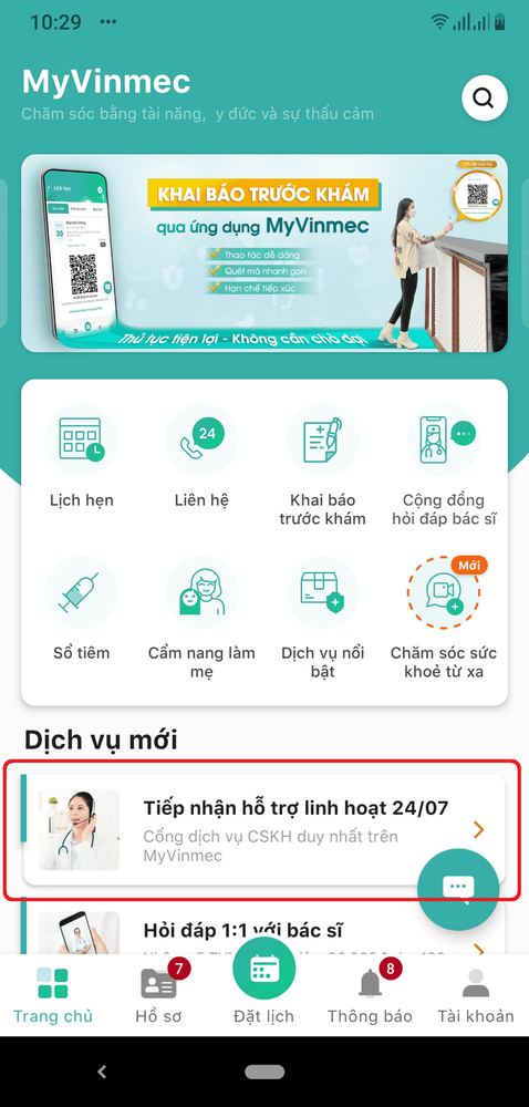 Vinmec ra mắt cổng dịch vụ chăm sóc khách hàng trực tuyến - duy nhất trên ứng dụng MyVinmec