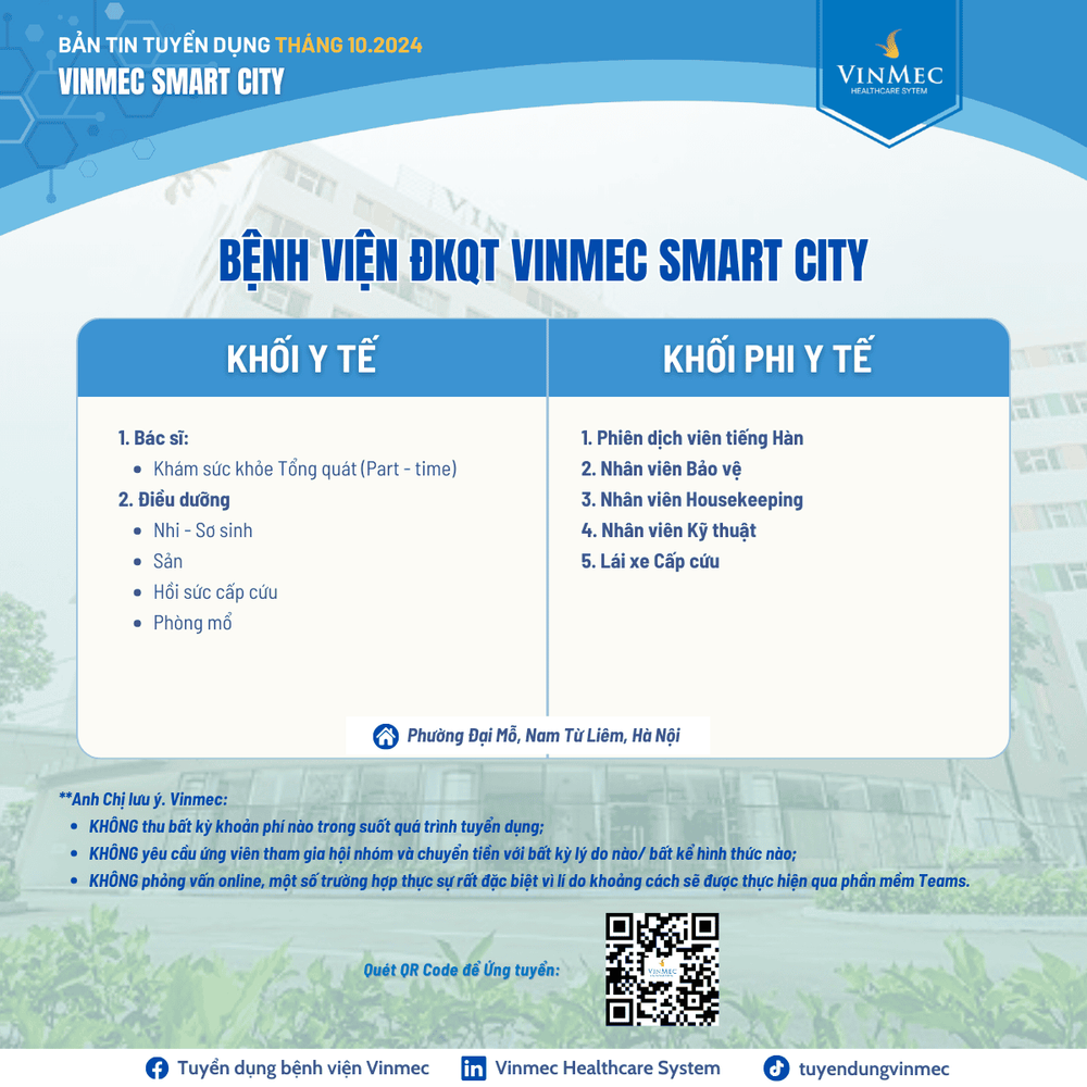 Bệnh viện ĐKQT Vinmec Smart City tuyển dụng