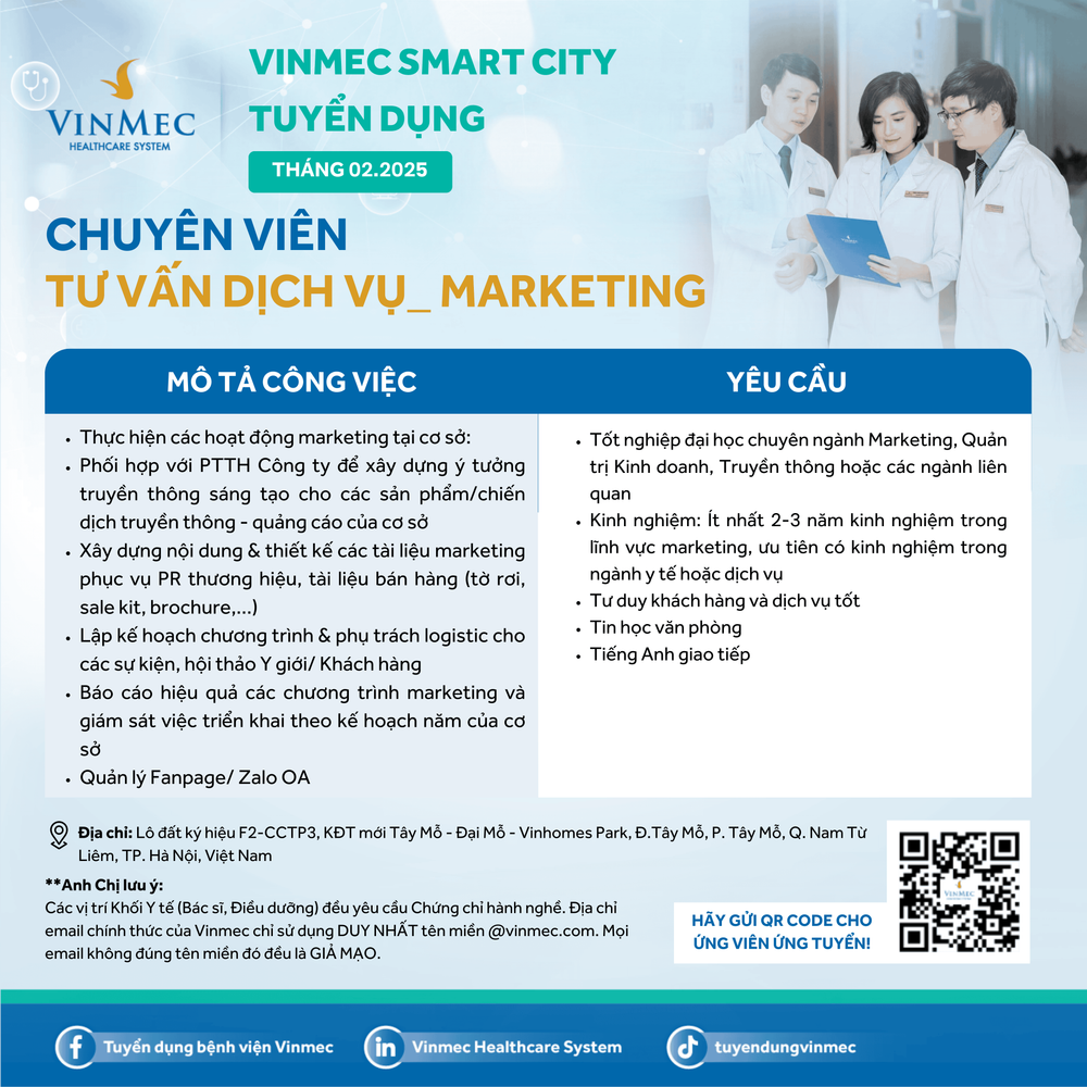 Bệnh viện ĐKQT Vinmec Smart City tuyển dụng tháng 02/2025