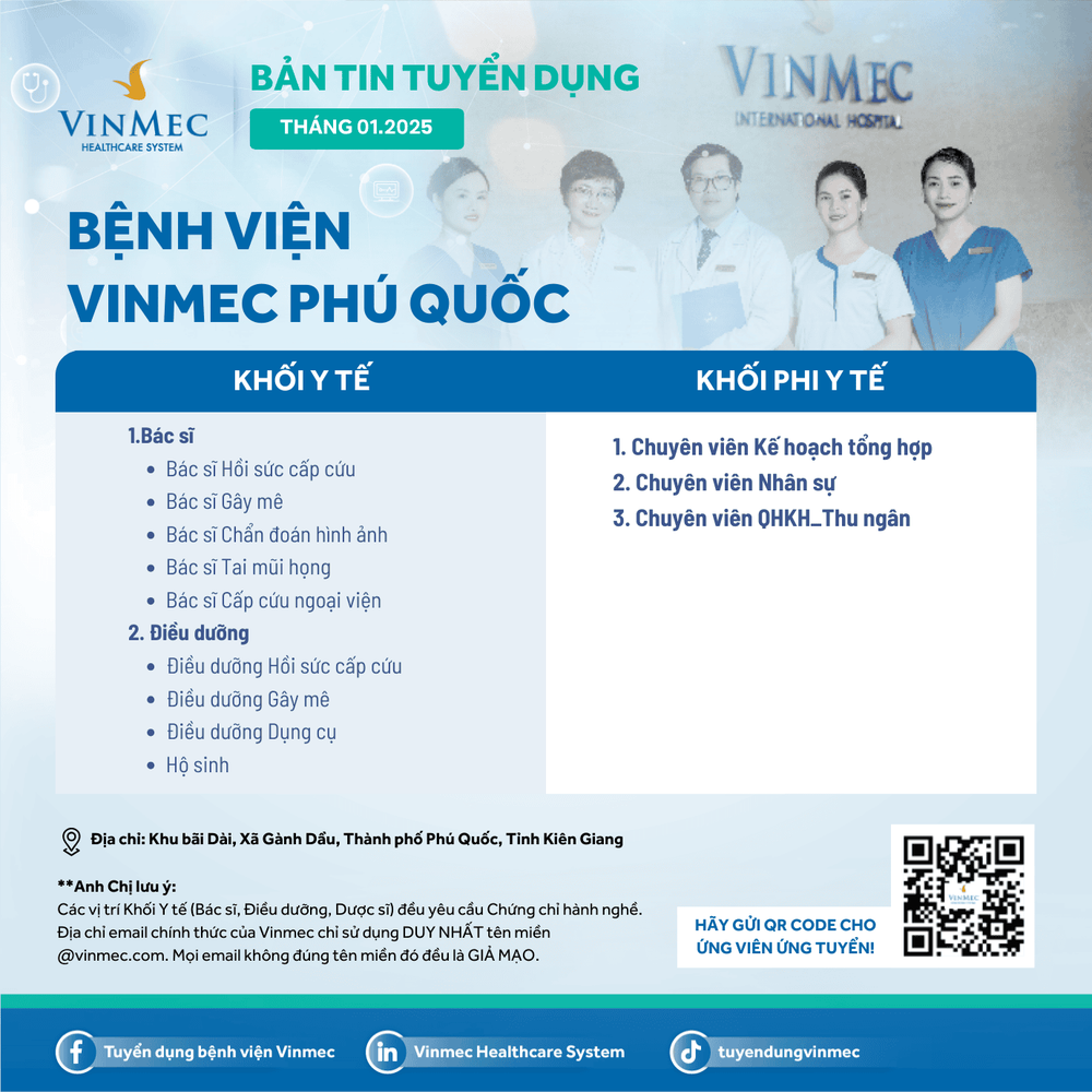 Bệnh viện Vinmec Phú Quốc tuyển dụng tháng 1/2025