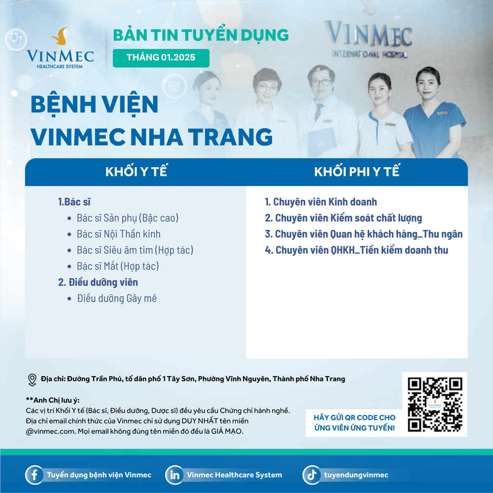 Bệnh viện Vinmec Nha Trang tuyển dụng tháng 1/2025