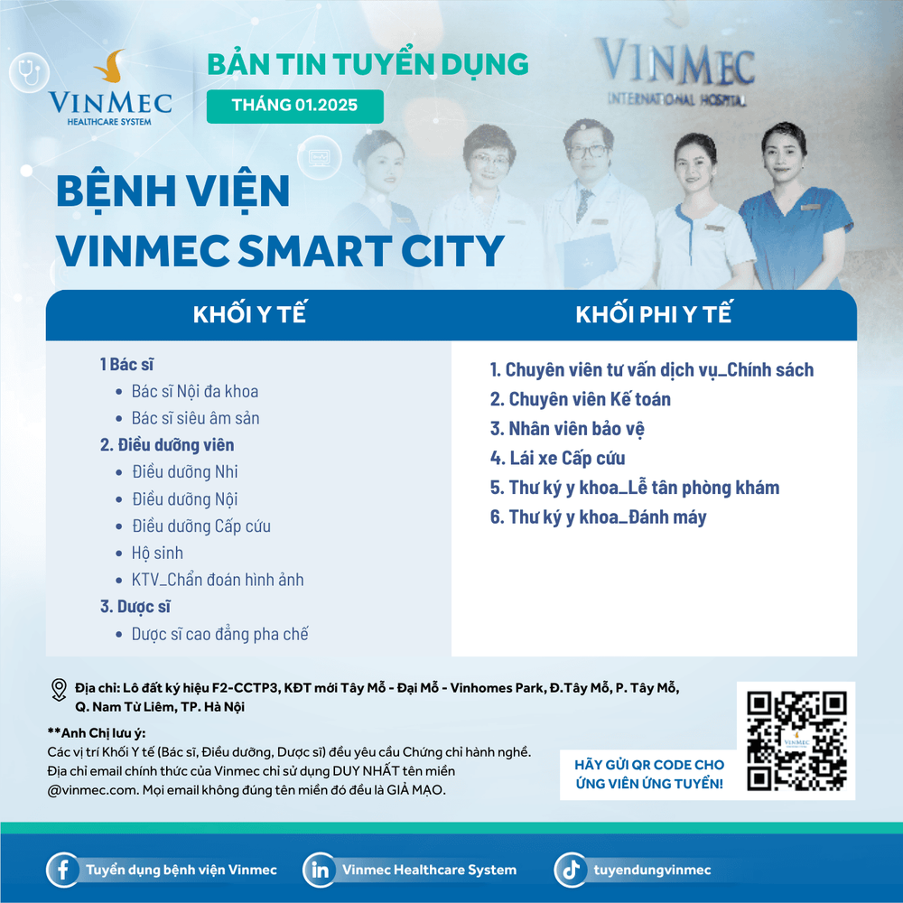 Bệnh viện Vinmec Smart City tuyển dụng tháng 1/2025