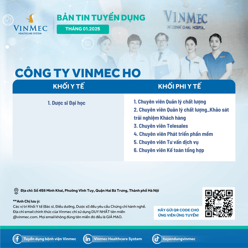 Vinmec HO tuyển dụng thág 1/2025