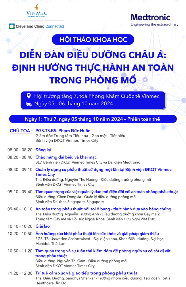 Thư mời tham dự Hội thảo khoa học “Diễn đàn Điều dưỡng châu Á: Định hướng thực hành an toàn trong phòng Mổ ngày 05-06/10/20244