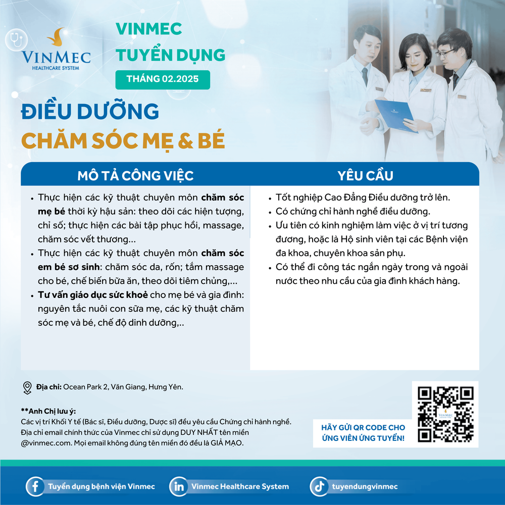 Viện Dưỡng lão Vinmec tuyển dụng điều dưỡng chăm sóc mẹ và bé