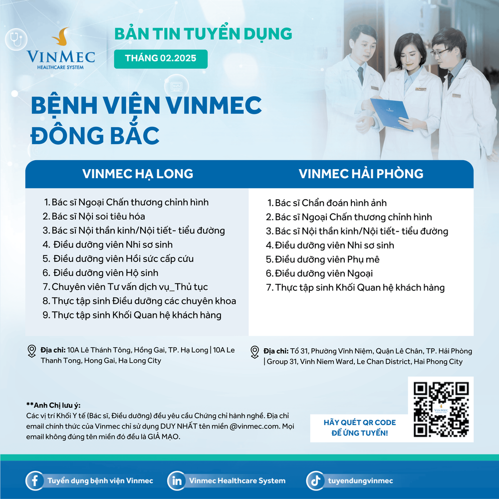 Bệnh viện ĐKQT Vinmec Đông Bắc tuyển dụng nhiều vị trí