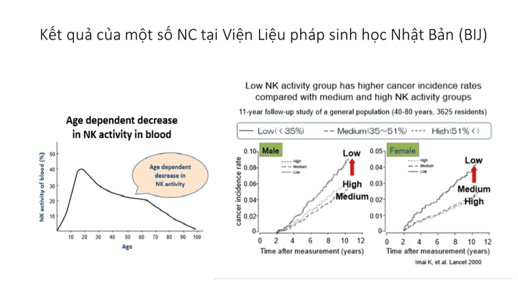 
Hình 2: Tuổi càng cao nồng độ tế bào miễn dịch càng giảm, nguy cơ mắc ung thư càng cao
