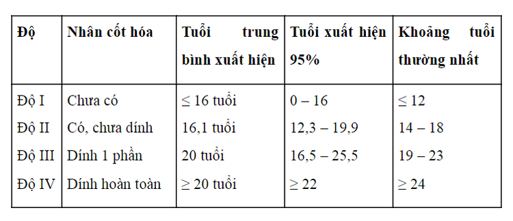 
Phân độ nhân cốt hóa đầu trong xương đòn
