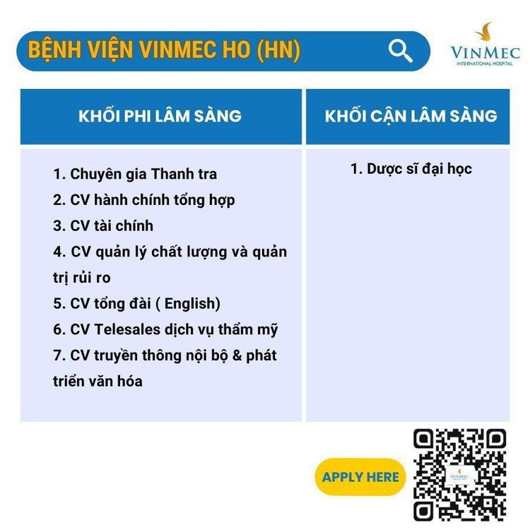 
Tuyển dụng Bệnh viện Vinmec HO (HN)
