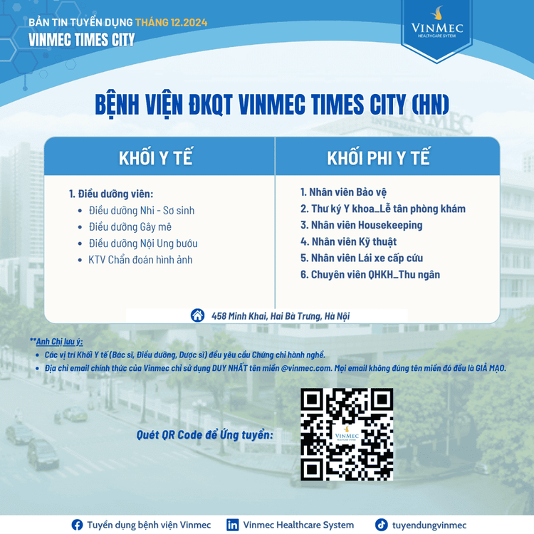 Bệnh viện Vinmec Times City tuyển dụng