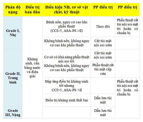 
Lựa chọn điều trị (theo hướng dẫn Tokyo Guideline 2013)
