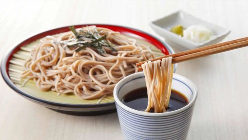 Breakfast with salmon salad and soba mì