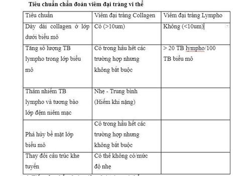 
Các tiêu chuẩn mô bệnh học dùng để chẩn đoán viêm đại tràng.
